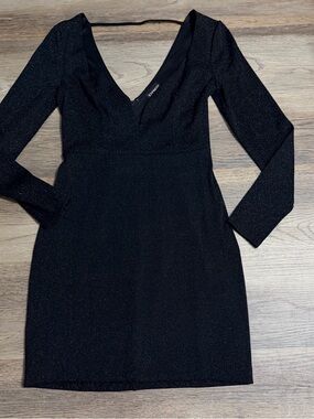 Express Black Sparkle Long-Sleeve V-Neck Dress